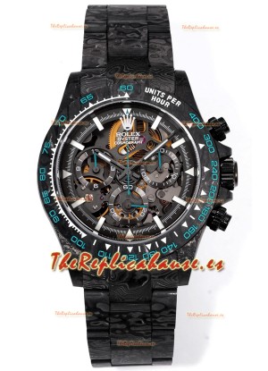 Rolex Daytona Blaken Carbono Negro Reloj Réplica Suizo Espejo 1:1 Dial Skeleton Movimiento Cal.4130