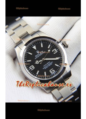 Rolex Explorer I Movimiento Japonés Reloj Réplica en Acero Inoxidable Dial Acero Negro 39MM