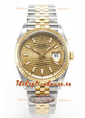 Rolex Super Clone Datejust ETA 3235 Movement 36MM Reloj Suizo Dos Tonos Oro Amarillo Dial Estriado