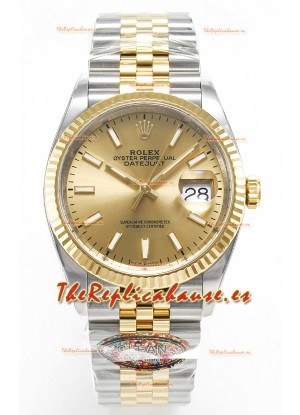 Rolex Super Clone Datejust ETA 3235 Movement 36MM Reloj Suizo Dos Tonos Oro Amarillo Dial Oro