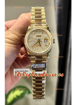 Rolex Day Date Super Clone Chapado Oro Amarillo Reloj Personalizado y Modificado con Pavimentado en Diamantes