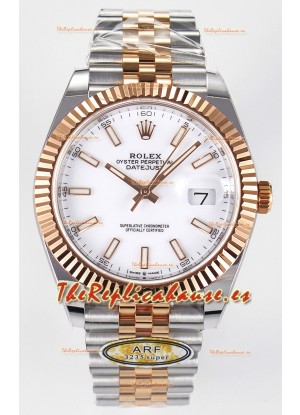 Rolex Super Clone Datejust ETA 3235 Movement 41MM Reloj Chapado en Oro Rosado Dos Tonos Dial Blanco
