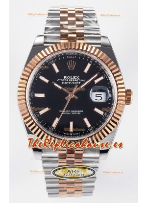 Rolex Super Clone Datejust ETA 3235 Movement 41MM Reloj Chapado en Oro Rosado Dos Tonos Dial Negro