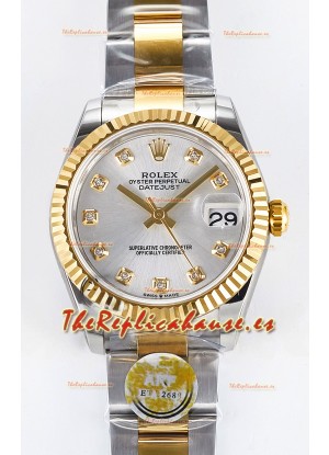 Rolex Super Clone Datejust ETA 2688 Movement 31MM Oro Amarillo Dos Tonos Suizo Dial Plateado