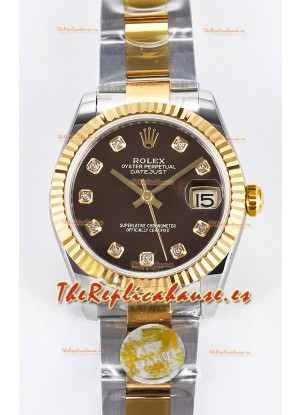Rolex Super Clone Datejust ETA 2688 Movement 31MM Oro Amarillo Dos Tonos Suizo Dial Marrón