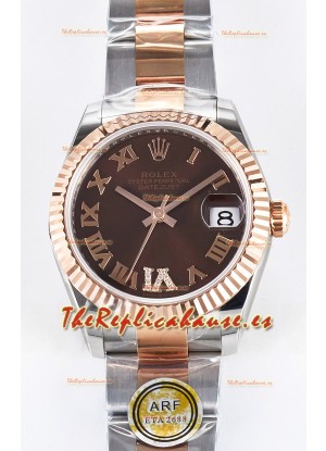 Rolex Super Clone Datejust ETA 2688 Movement 31MM Oro Rosado Dos Tonos Suizo Dial Marrón