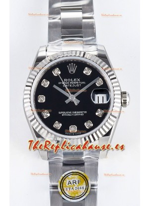 Rolex Super Clone Datejust ETA 2688 Movement 31MM Reloj Acero Inoxidable Dial Negro