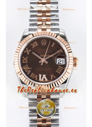 Rolex Super Clone Datejust ETA 2688 Movement 31MM Oro Rosado Dos Tonos Suizo Dial Marrón