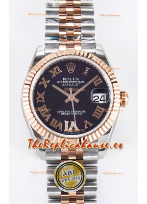 Rolex Super Clone Datejust ETA 2688 Movement 31MM Oro Rosado Dos Tonos Suizo Dial Morado