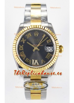 Rolex Super Clone Datejust ETA 2688 Movement 31MM Oro Amarillo Dos Tonos Suizo Dial Gris