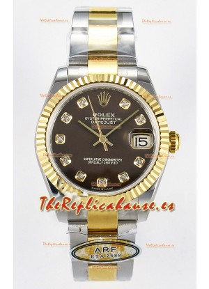 Rolex Super Clone Datejust ETA 2688 Movement 31MM Oro Amarillo Dos Tonos Dial Marrón 