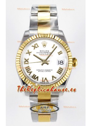 Rolex Super Clone Datejust ETA 2688 Movement 31MM Reloj Oro Amarillo Dos Tonos Dial Blanco