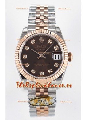 Rolex Super Clone Datejust ETA 2688 Movement 31MM Oro Rosado Dos Tonos Suizo Dial Marrón