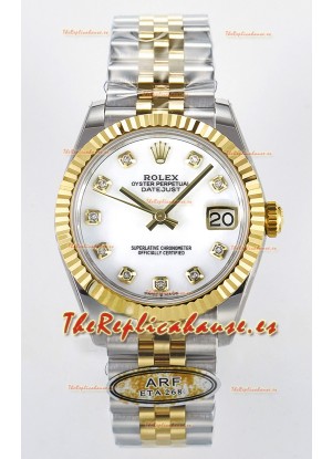 Rolex Super Clone Datejust ETA 2688 Movement 31MM Oro Amarillo Dos Tonos Suizo Dial Blanco