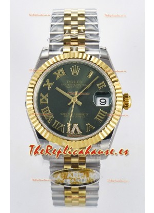 Rolex Super Clone Datejust ETA 2688 Movement 31MM Oro Amarillo Dos Tonos Suizo Dial Verde 