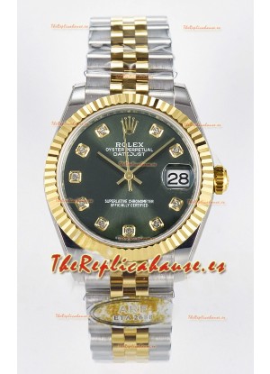 Rolex Super Clone Datejust ETA 2688 Movement 31MM Oro Amarillo Dos Tonos Suizo Dial Verde 