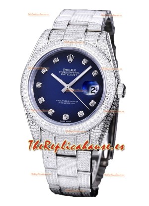 Rolex Datejust 41MM Réplica Suiza - Edición Iced Out en Dial Azul