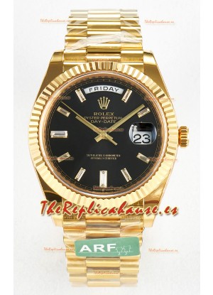 Rolex Day Date Super Clone Reloj Oro Amarillo 18K 40MM - Dial Negro 1:1 Calidad Espejo