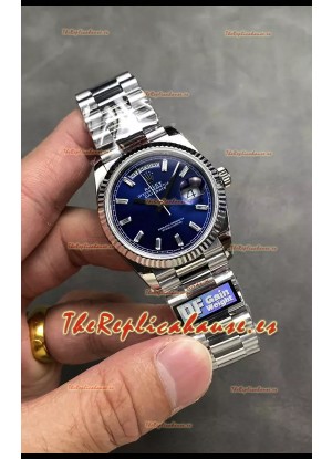 Rolex Day Date Super Clone Acero Inoxidable Dial Azul Reloj Marcadores Hora en Cristal 36MM - 1:1 Calidad Espejo