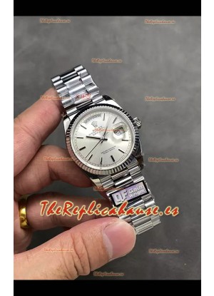 Rolex Day Date Super Clone Acero Inoxidable Dial Plateado Reloj Numerales Acero 36MM - 1:1 Calidad Espejo