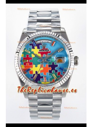 Rolex Day Date Emoji Jig-Saw Puzzle Caja Acero Inoxidable Reloj Réplica Suizo 