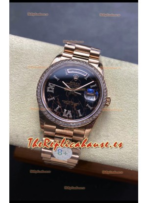 Rolex Day Date Super Clone Oro Rosado Dial Eisenkiesel Reloj Numerales Diamantes 36MM - 1:1 Calidad Espejo