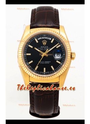 Rolex Day Date Reloj Oro Amarillo Caja Acero 904L Dial Negro 36MM - Calidad Espejo 1:1