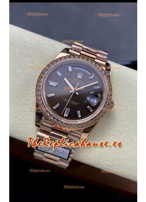 Rolex Day Date 40MM 1:1 Oro Rosado Dial Marrón Reloj Réplica Espejo 1:1