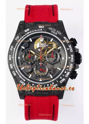 Rolex Daytona Super Clone DiW Skeleton Carbon Edition Watch - Caja Carbono Forjado Correa Roja Réplica Espejo 1:1