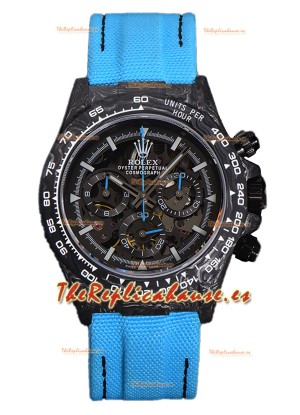 Rolex Daytona DiW Skeleton Reloj Edición Carbono - Caja de Carbono Forjado Correa Azul Réplica Espejo 1:1