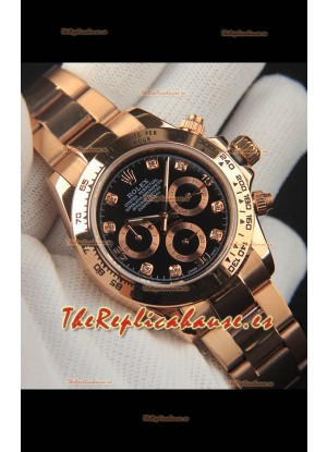 Rolex Daytona Movimiento Japonés Caja de Oro Reloj Réplica en Dial Negro 