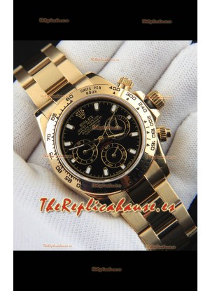 Rolex Daytona Movimiento Japonés Caja de Oro Reloj Réplica en Dial Negro 