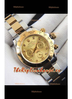 Rolex Daytona Movimiento Japonés Dos Tonos Caja de Oro Reloj en Dial Dorado 