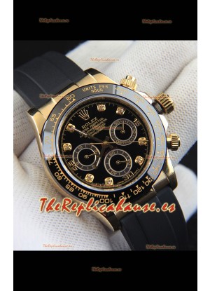 Rolex Daytona Movimiento Japonés Caja de Oro Reloj Réplica en Dial Negro 