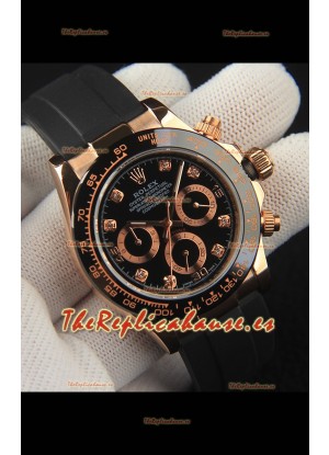 Rolex Daytona Movimiento Japonés Caja de Oro Reloj Réplica en Dial Negro 