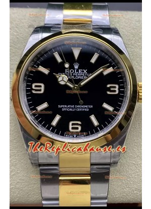 Rolex Explorer I Dial Negro - Oro Amarillo en Acero con Movimiento Suizo Automático 3230