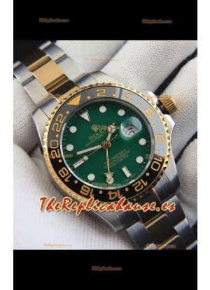 Rolex GMT Masters II Movimiento Japonés Reloj Réplica en Dos Tonos Dial Verde