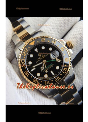 Rolex GMT Masters II Movimiento Japonés Reloj Réplica en Dos Tonos Dial Negro