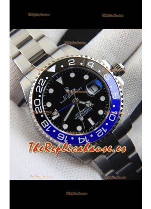 Rolex GMT Masters II Movimiento Japonés Reloj Réplica Caja Acero Dial Negro