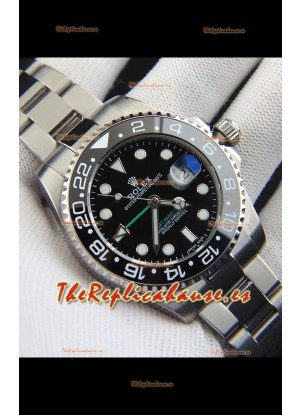 Rolex GMT Masters II Movimiento Japonés Reloj Réplica Caja Acero Dial Negro