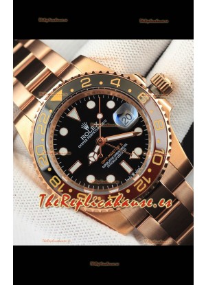 Rolex GMT Masters II Japonés chapado en Oro Rosado Reloj Réplica Dial Negro