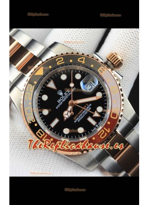 Rolex GMT Masters II 2 Tone Japonés chapado en Oro Rosado Reloj Réplica Dial Negro