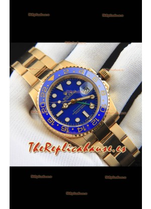 Rolex GMT Masters II Japonés chapado en Oro Rosado Reloj Réplica Dial Azul