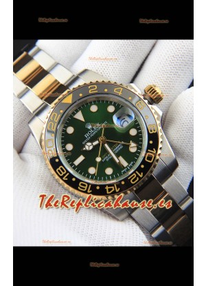 Rolex GMT Masters II 2 Tone Japonés chapado en Oro Rosado Reloj Réplica Dial Verde