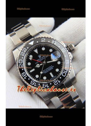 Rolex GMT Masters II Movimiento Japonés Reloj Réplica Caja Acero Dial Negro