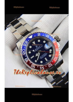 Rolex GMT Masters II Movimiento Japonés Reloj Réplica Caja Acero Dial Negro