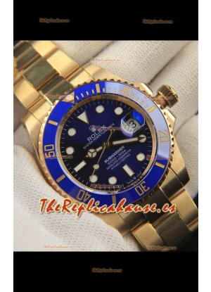 Rolex Submariner Reloj Réplica Japonés Acero 904L Oro Amarillo - Bisel de Cerámica en Azul