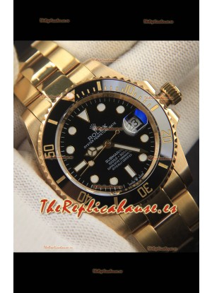 Rolex Submariner Reloj Réplica Japonés Acero 904L Oro Amarillo - Bisel de Cerámica en Negro