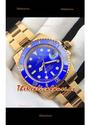 Rolex Submariner Reloj Réplica Japonés Caja en Oro Amarillo Dial Azul 