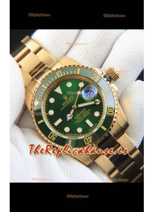 Rolex Submariner Reloj Réplica Japonés Caja en Oro Amarillo Dial Verde 